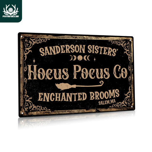 Putuo Decor 1pc Vintage Metal Tin Sign Sanderson Sisters Hocus Pocus Co Enchanted Brooms Salem Ma Halloween