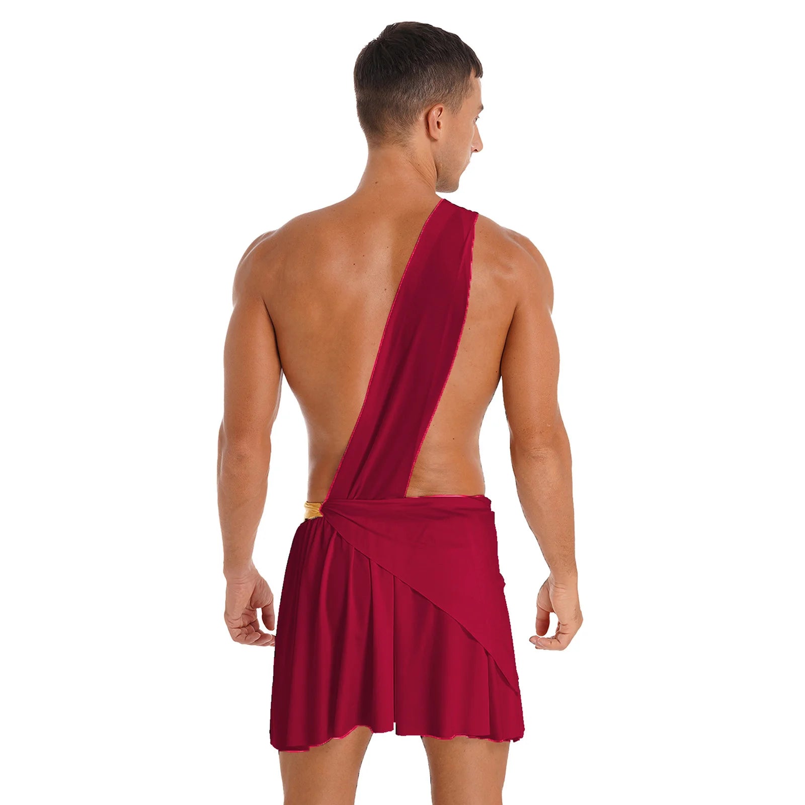 Men's Halloween Ancient Greek Roman Theme Toga Costume One Shoulder Strap Waistband Ruffle - White / S