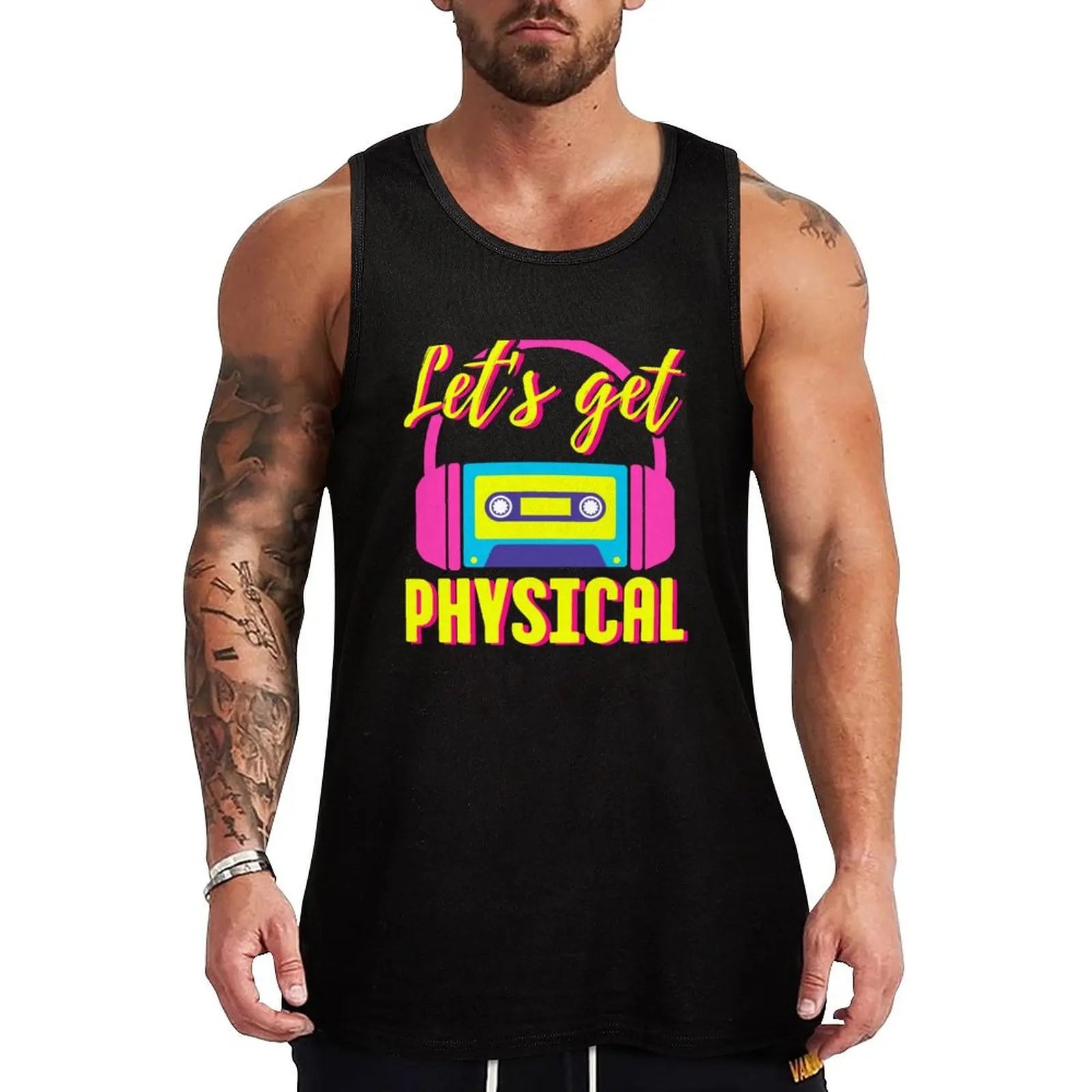 Lets Get Physical 80s Costume Party Retro Eighties Workout 1980s Tank Top gym shirts sports suits male top - product image 1
