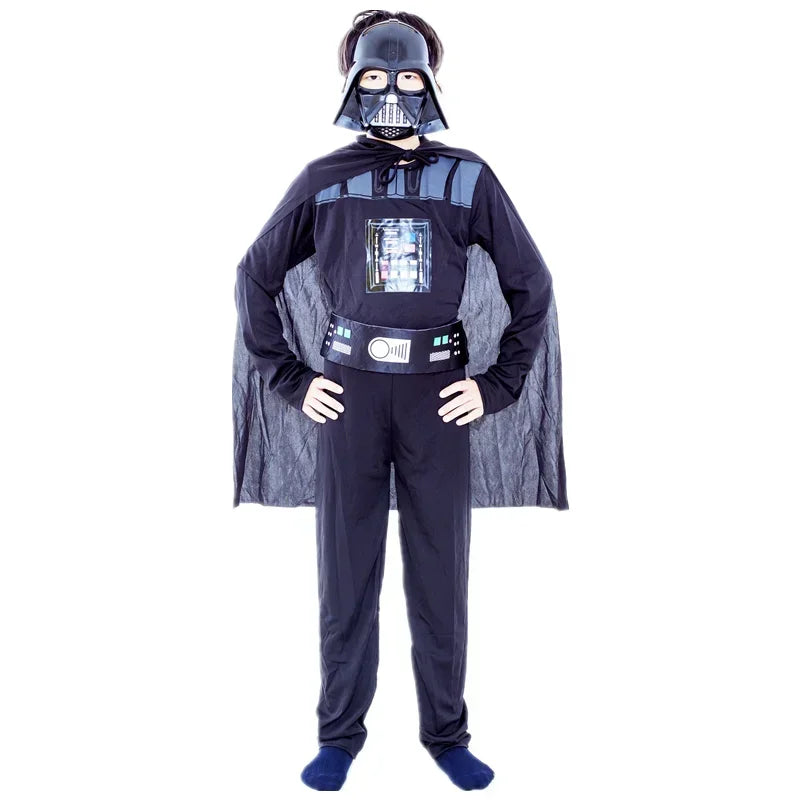 Boys Classic Movie Mask Costume Printed Cartoon Darth Vader Cape Armor Onesie Halloween - 01 / M(120-130CM)