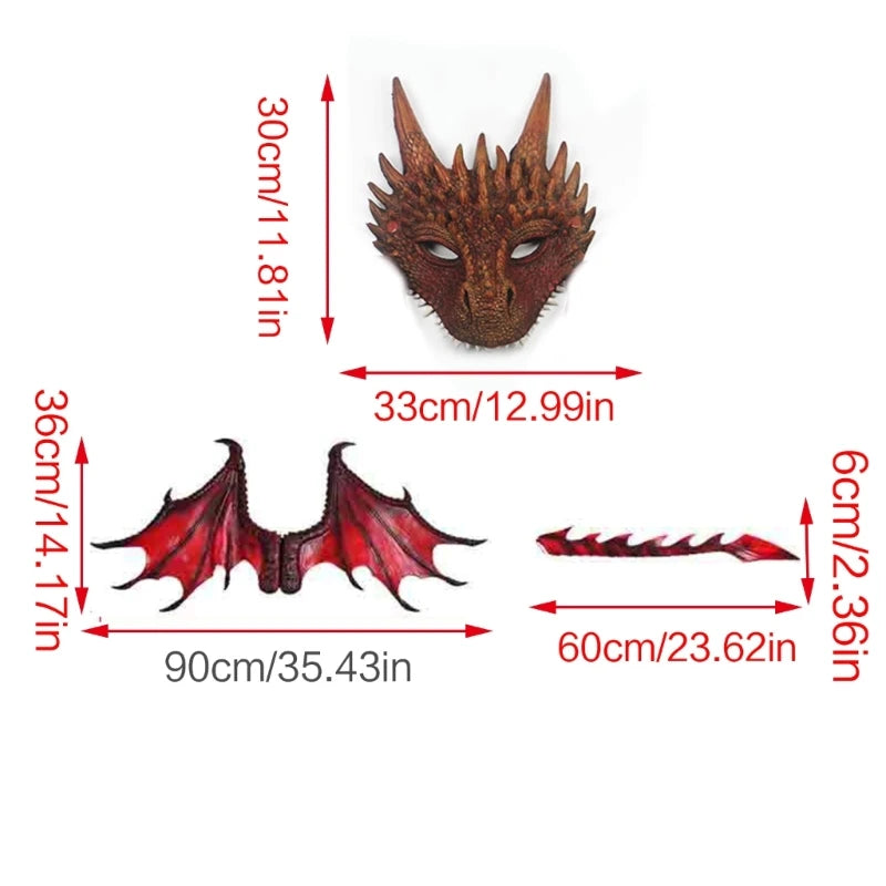 Kids Dragon Costume For Kids Dragon Dinosaur Wing Tail Mask Set Dragon Cosplay Wing Kids Halloween Dragon - product image 6