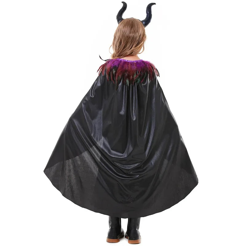 Halloween Beauty Kids Witch Costume Kids Day Girls Demon Queen Vampire Costume Dress - black / L