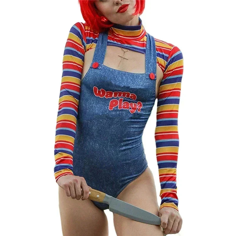 Women's for Scary Nightmare Killer Doll Wanna Play Movie Character Costume - alternate view 2