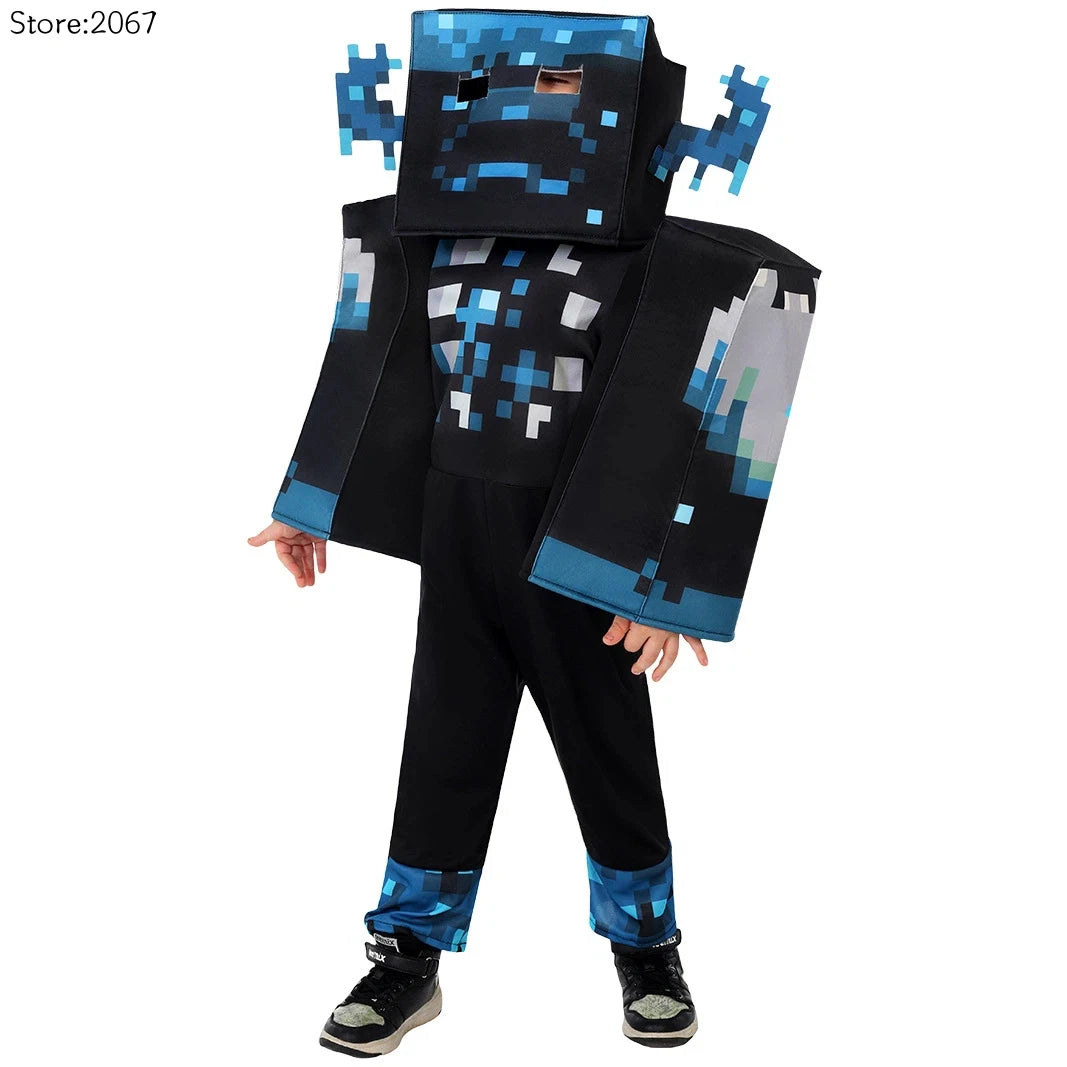 Halloween Costume My World Mc Game Dress Up Kids Costume Sound Guard Headgear Jumpsuit - set03 / S