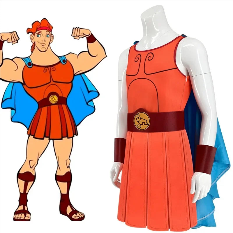 Hercules Costume Fantasy Jumpsuit with Vest and Cape Halloween Disguise Outfit - Orange / 150