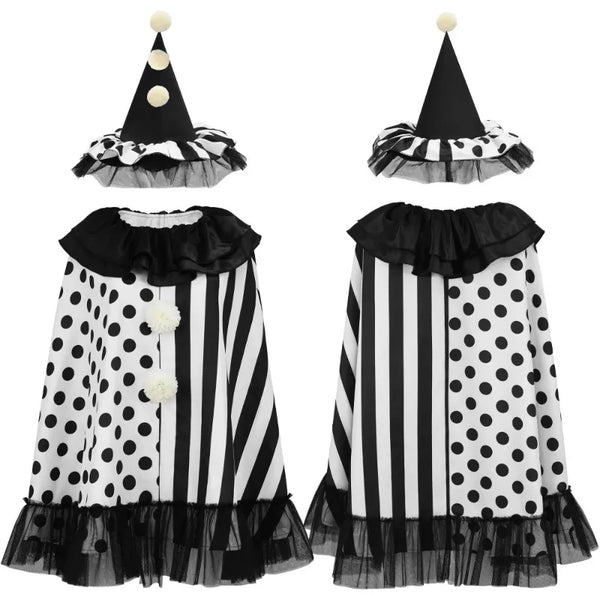 Horror Clown Costume Set for Women with Hat & Cape