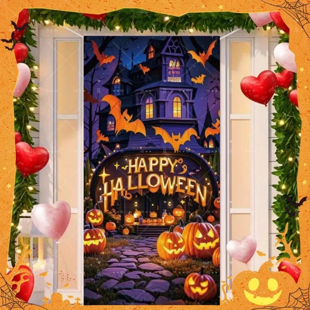 Happy Halloween Decor Door Cover Banner Horror Night Castle Bat Ghost Pumpkin - product image 16
