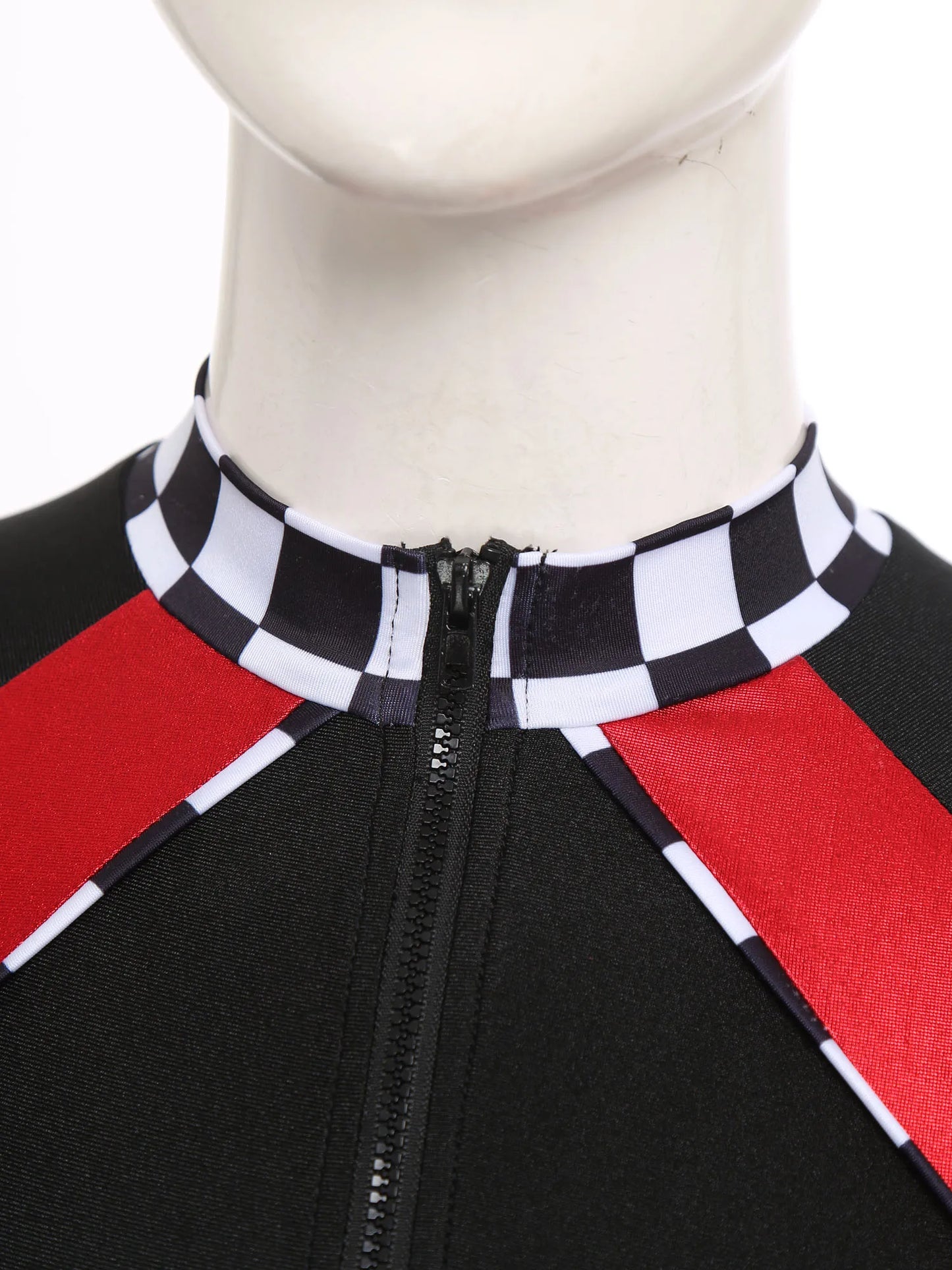 Women's Racer Racing Race Car Driver Short Sleeve Plaid Shiny Bodysuit Costume - alternate view 4
