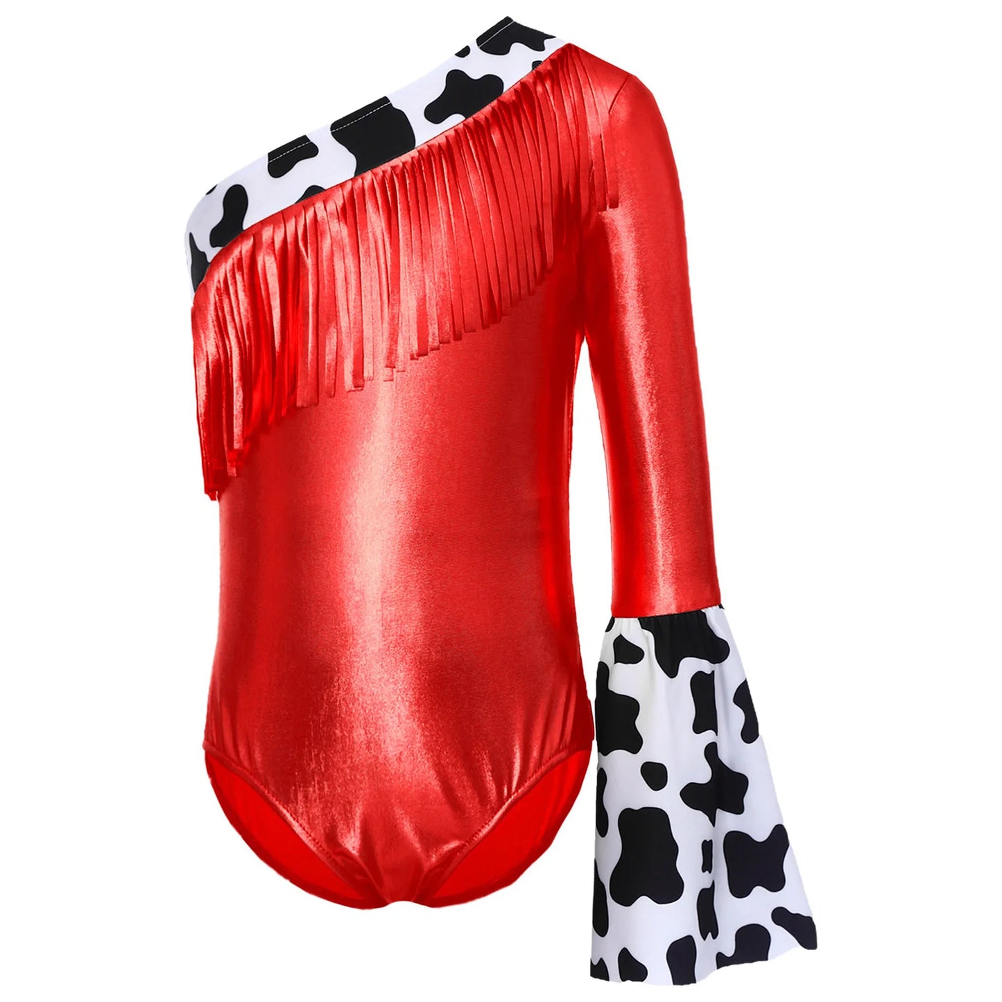 Kids' Girls Western Cowgirl One Shoulder Fringe Metallic Bodysuit Costume - alternate view 2