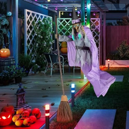 Animated Hovering Witch Animatronics Purple With Lights Garden Flying Witch 6 Prop - alternate view 3