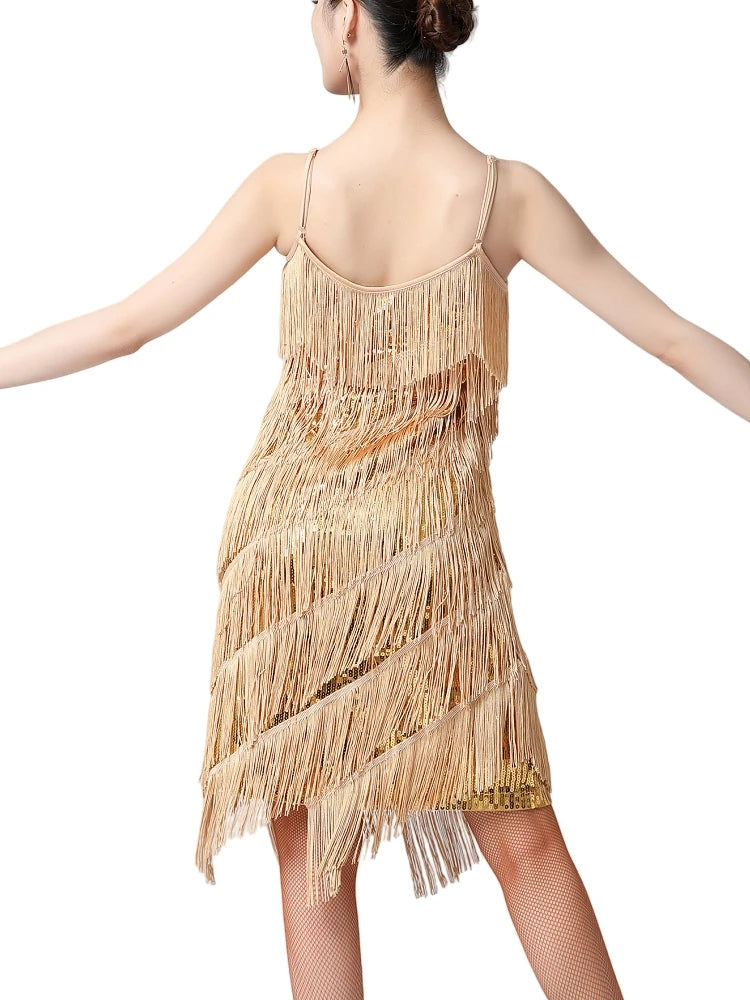 Women 1920s Vintage Great Gatsby Sequin Dress Sexy V-Neck Summer Cami Dress Gold