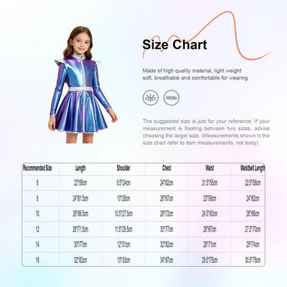 Kids Halloween Alien Costume Girls Metallic Shiny Zipper A-line Tutu Dress for Outer Space Robot Astronaut - product image 5