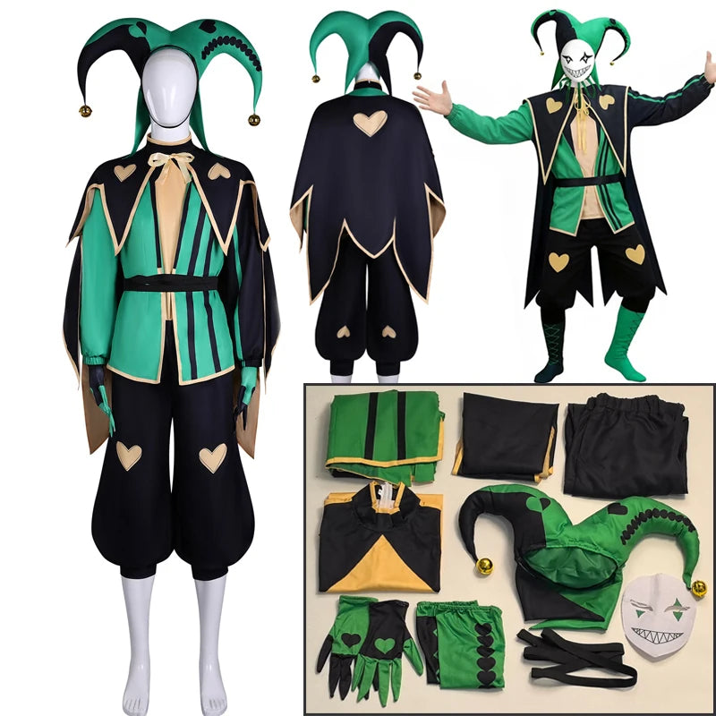 The Freak Circus Harlequin Clown Costume Coat Hat Shawl Belt Gloves Socks Outfit for - Costume Set / XXL