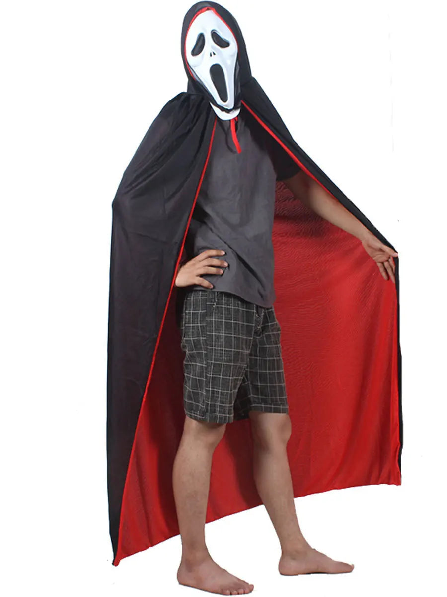 Halloween Women Men Costume Adult Stand Collar Hooded Cape Black Red Reversible Cap - LW2013 / M
