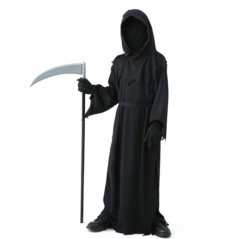 Halloween Grim Reaper Horror Costume Black Hooded Spooky Ghost Robe Dress Up Costume Adult - View 4