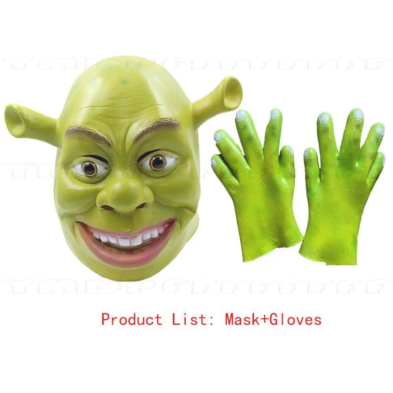 Movie Green Monster King Green Ogre Cosplay Mask Headset Gloves Halloween Makeup Ball