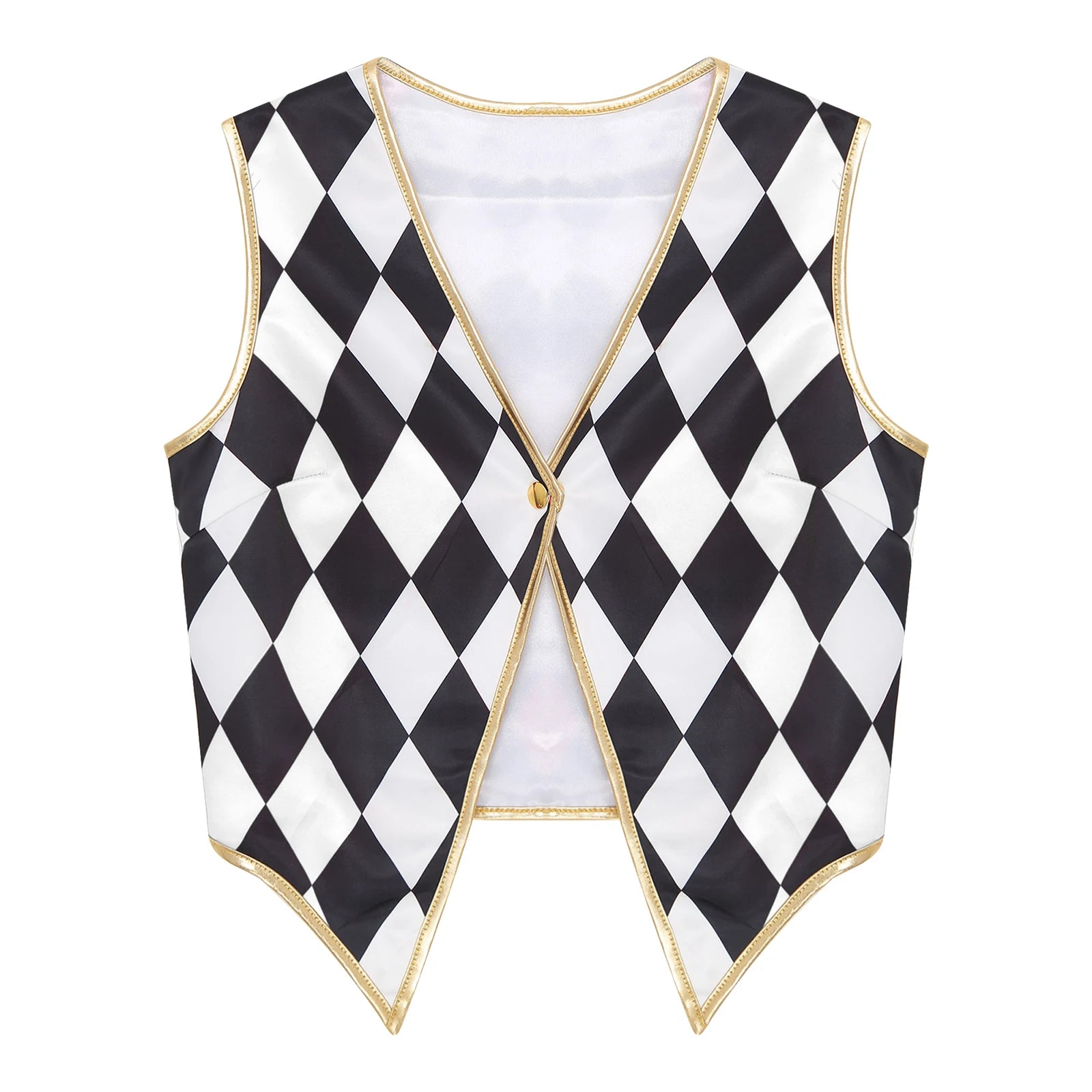 Unisex Halloween Circus Clown Ringmaster Sleeveless Vest Checkerboard Plaid Waistcoat - Red Black / S