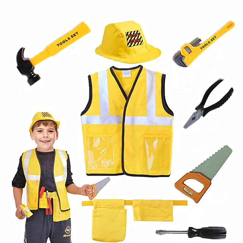 Toddler Construction Worker Vest Costume, Worker 5 Piece Playset, Yellow Reflective Vest With