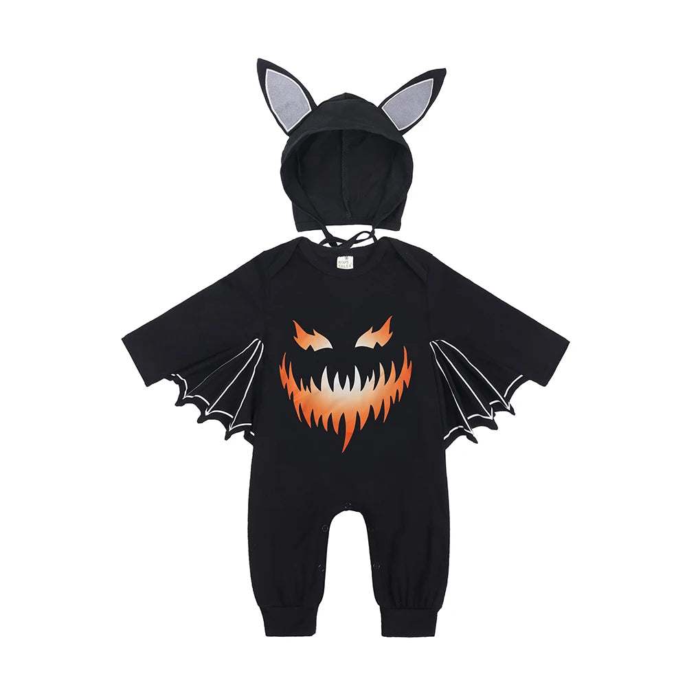 Baby Jumpsuit Pumpkin Head Skull Bones Infant Costume Bat Romper Long Sleeve Round