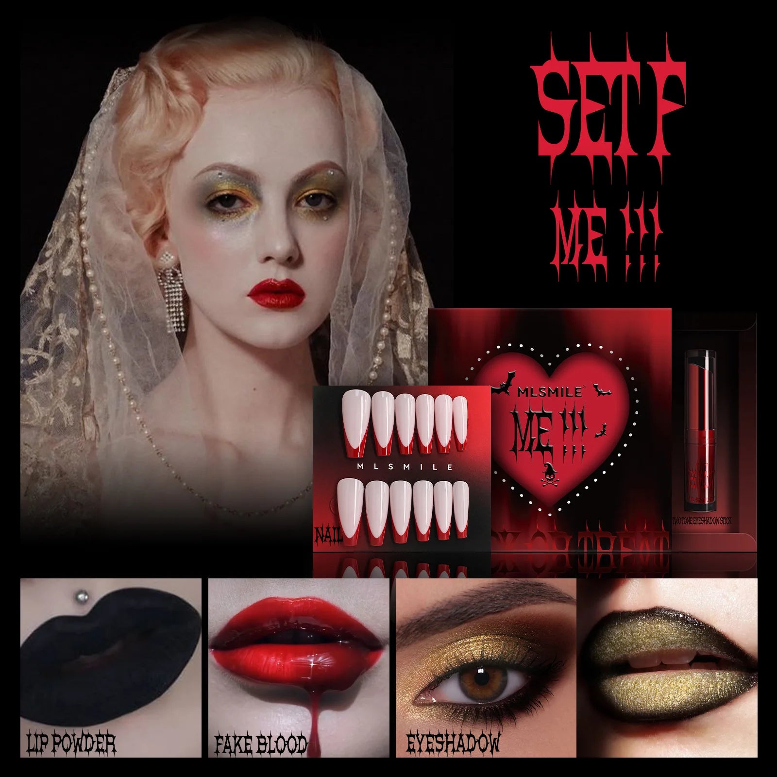 Halloween Makeup Set Glitter Lip Glaze Fake Blood Wearing Armor 4pcs/set Festive Set Trick or Treat Cosmetics - product image 7