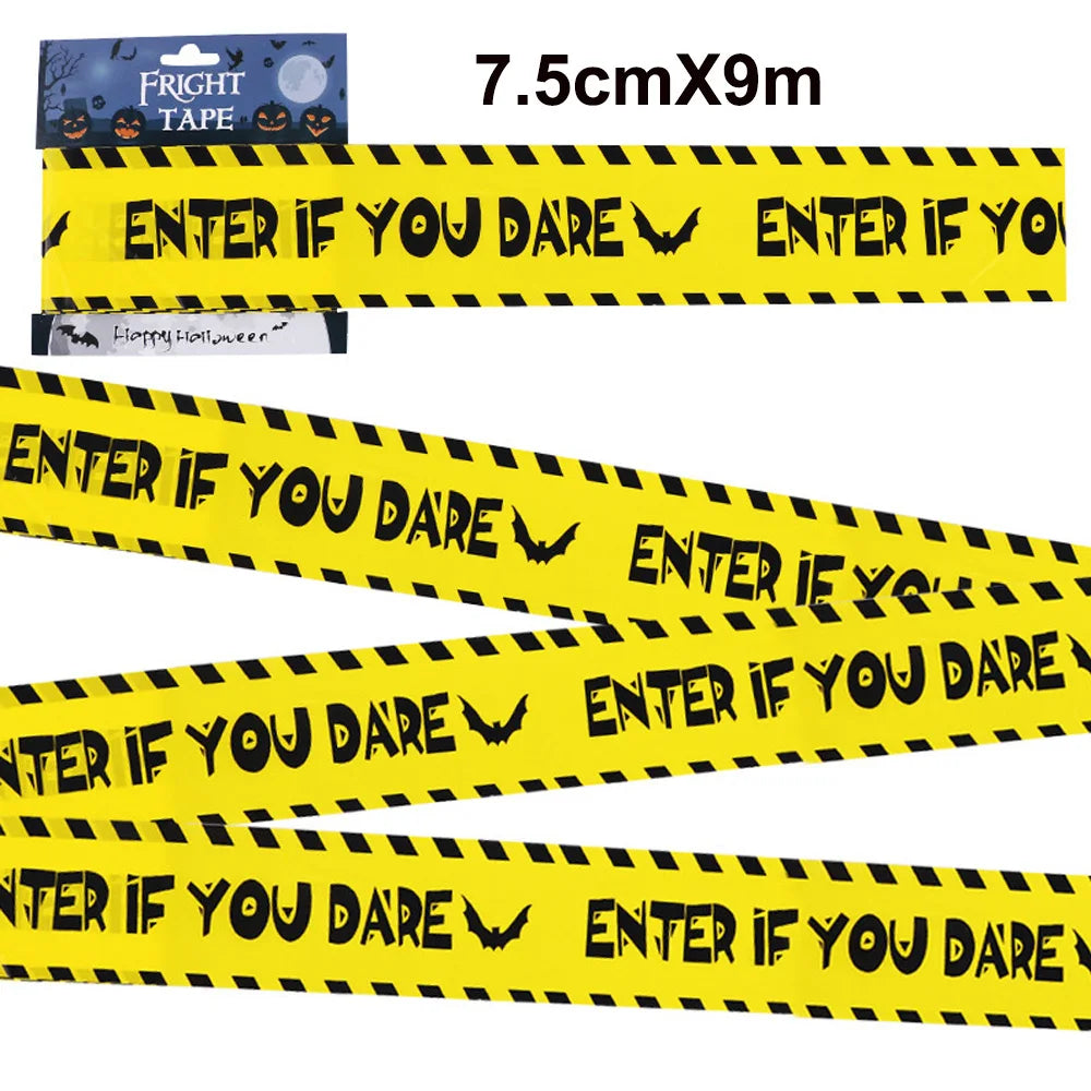 Halloween Decoration Caution Tape Window Prop Skull Zombie Warning Tape Signs Halloween Props Party Favors Haunted House Décor