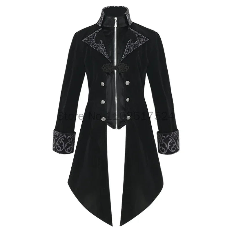 Steampunk Women Men Medieval Dress Costume Velet Stand Collar Tailcoat Gothic