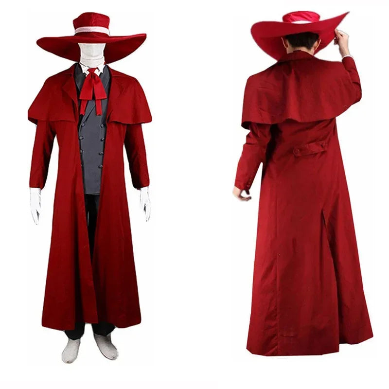 Anime Hellsing Alucard Costume Red Coat Hat Gloves Accessories Uniform Sets Men Women for - Costume set / XXXL