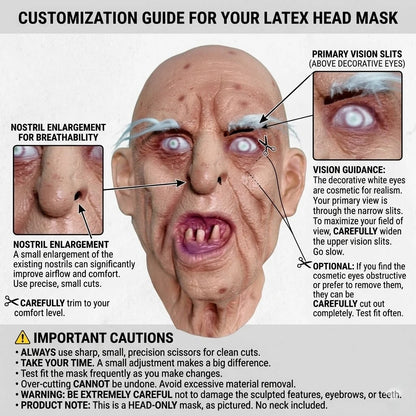 Realistic Horror Old Man Mask Latex Wrinkled Face with Crooked Teeth & White Eyebrows - View 5