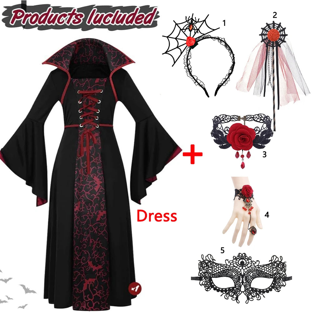 Kids Spooky Ghost Bride Fancy Dress Floral Print High Neck Flare Sleeve Gown - product image 8
