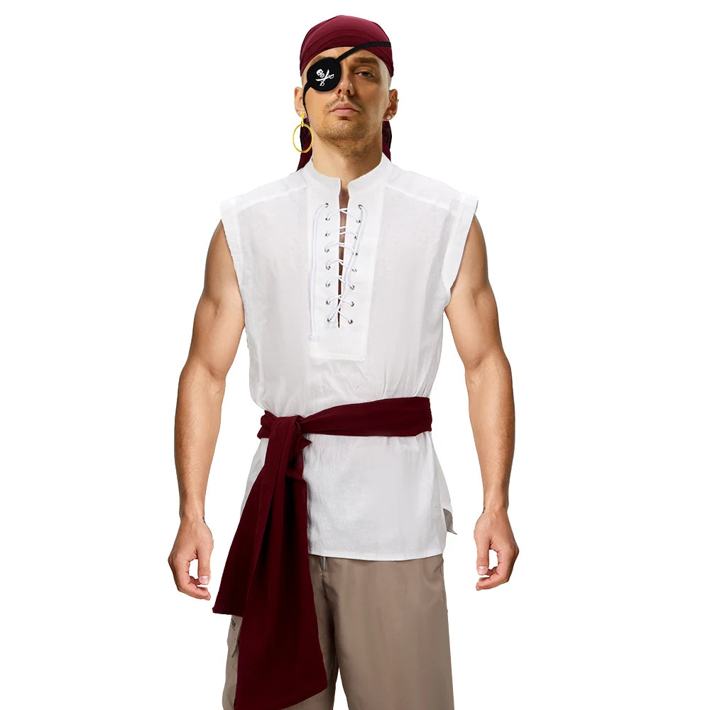 Pirate Costume for Men 5PCS Medieval Renaissance Suit Halloween Party Outfits Retro - product image 1