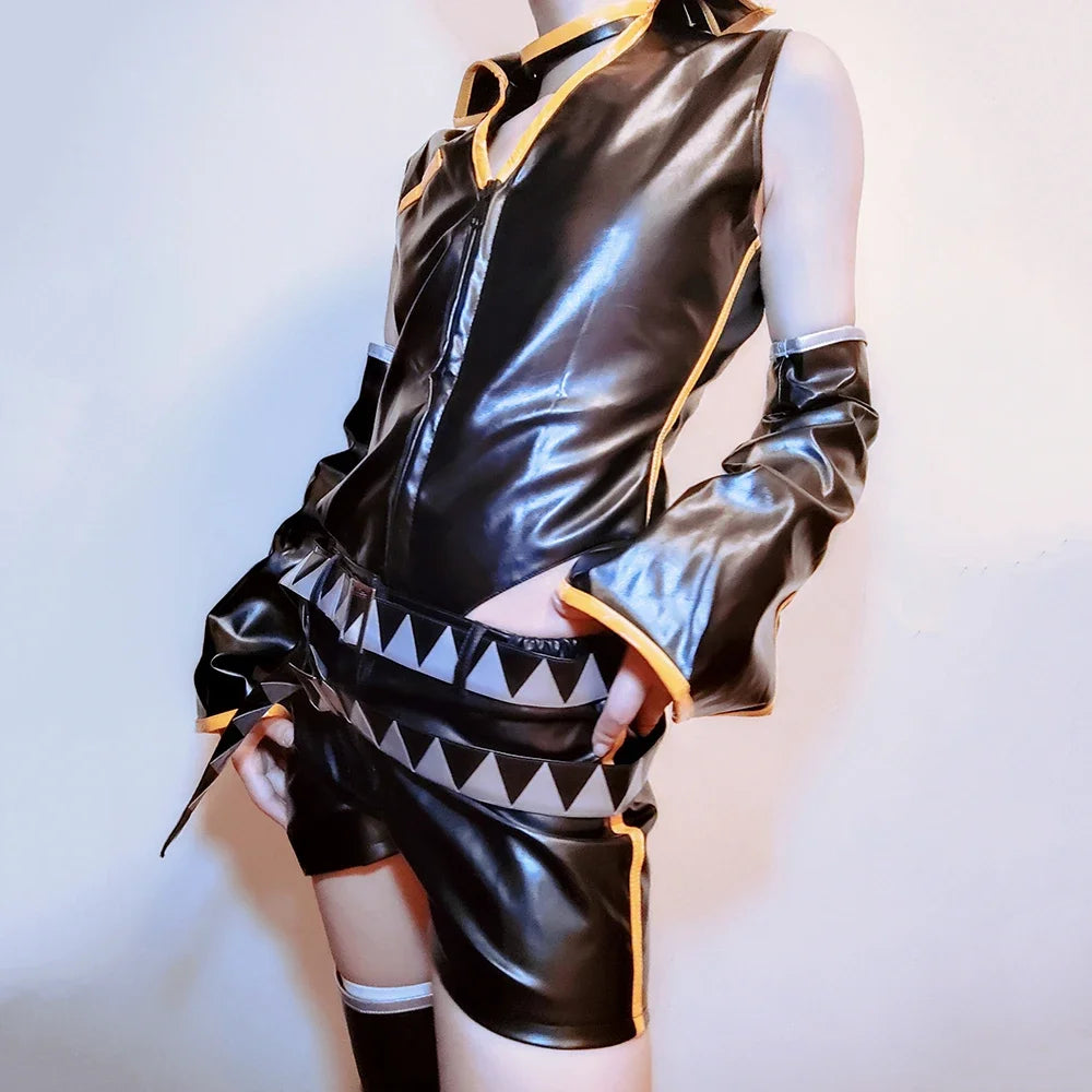 Anime Game Len Costume Adult Unisex Leather PU Top Shorts Suit Halloween Punk Outfit - Len / XXL