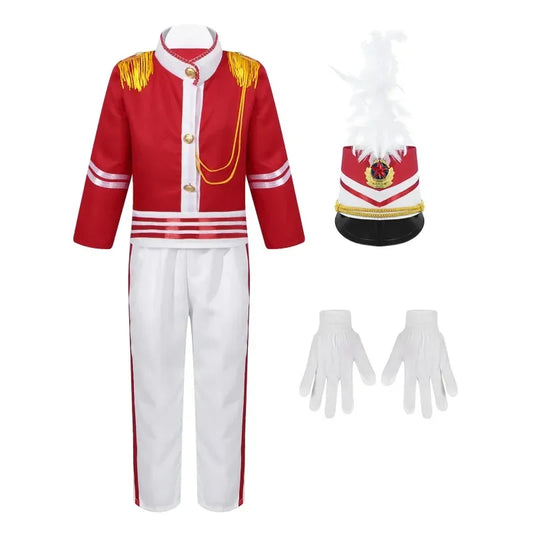 Halloween Kid Boy Girl Nutcracker Costume Drum and Trumpet Team Costume Honor Guard - boy red set / 100cm