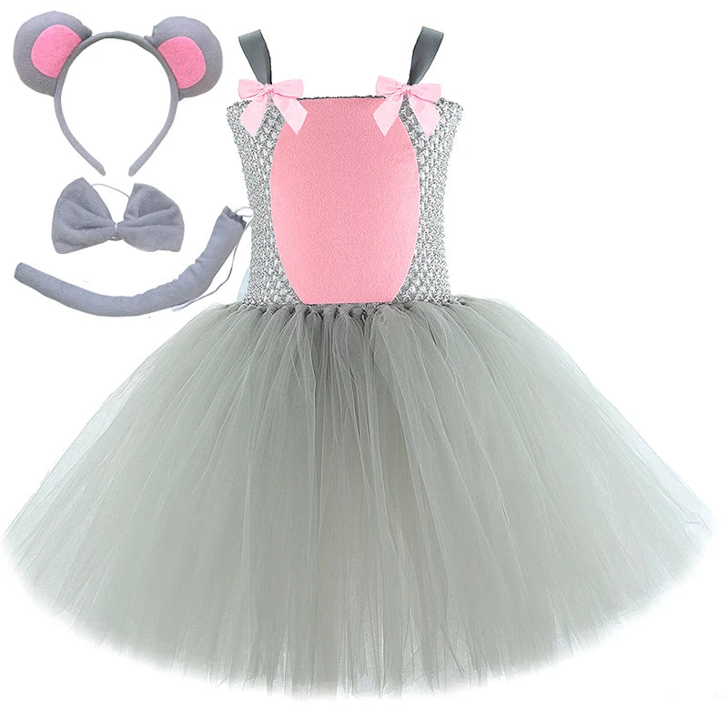 Girls Mouse Tutu Halloween Costume Set with Ears & Tail