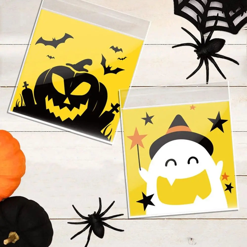 100Pcs Plastic Halloween Candy Bags Self-adhesive Clear Trick or Treat Bags Ghost Halloween Series Candy - product image 5