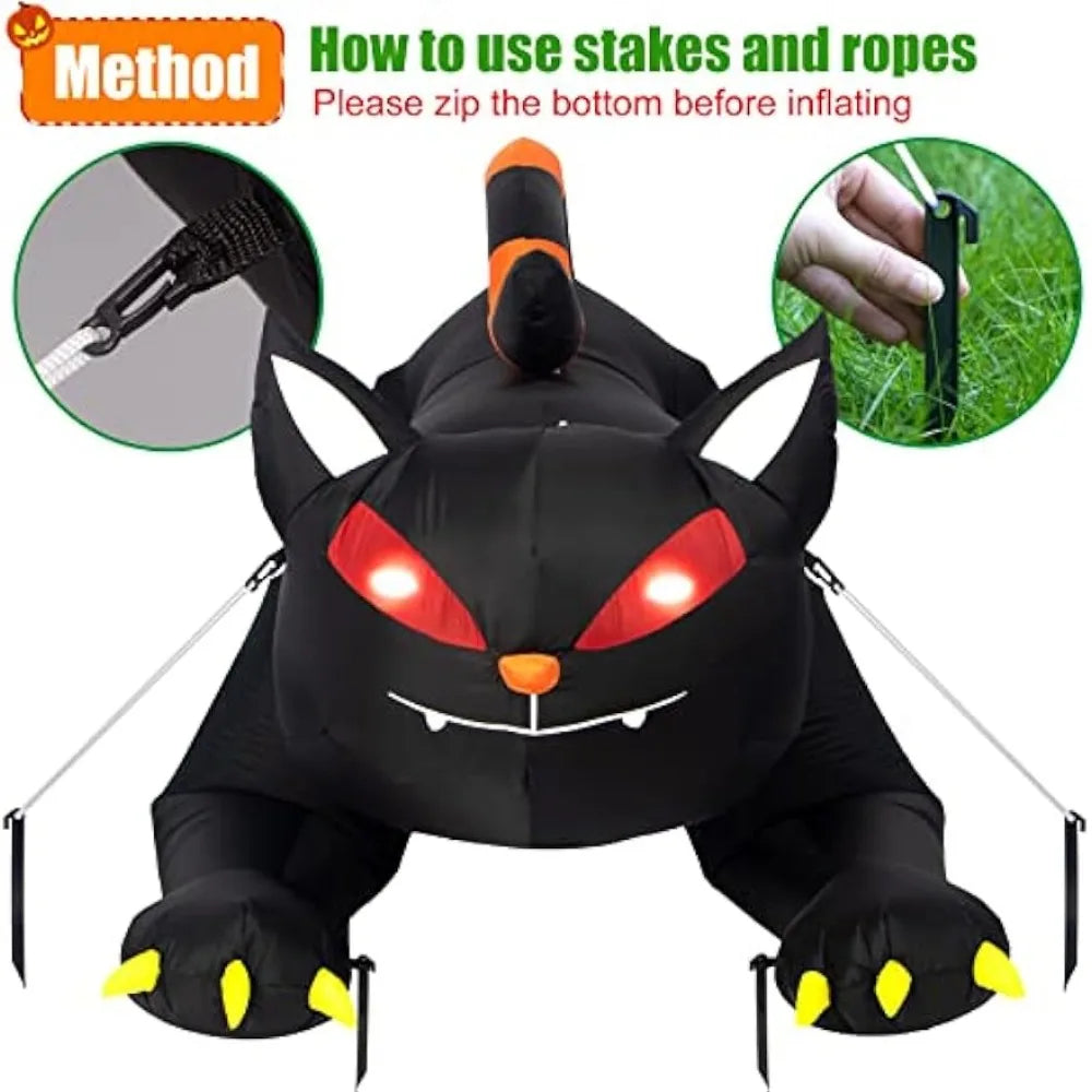 Halloween Inflatable 1.8m Black Cat Toy Shakes Head Ghost LED Lights Indoor Outdoor Yard Airblown Decoration - product image 5