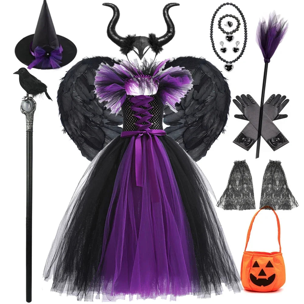 Kids' Apparel for 2025 Maleficent Tutu Dress Girl Evil Queen Witch Gown Costume - alternate view 2