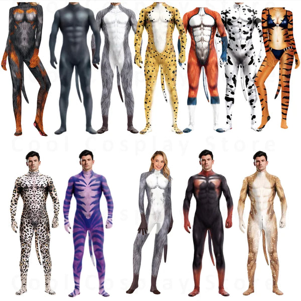 Halloween Costume Adult Men's Wild Animal Costume Full Cover 3D Print Beast Petsuit - 15 / S