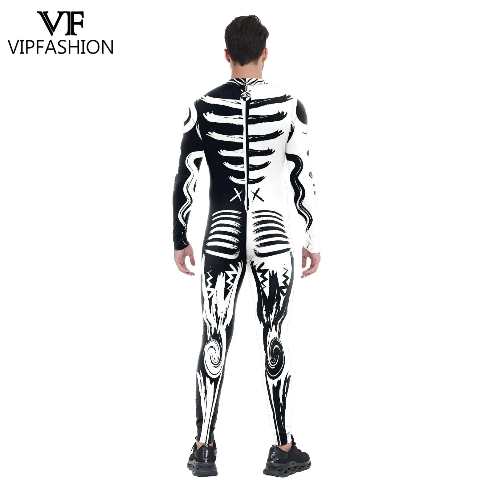 Men's VIP Shaman Eye Art Front Zipper Zentai Bodysuit Catsuit Black White Costume - alternate view 6