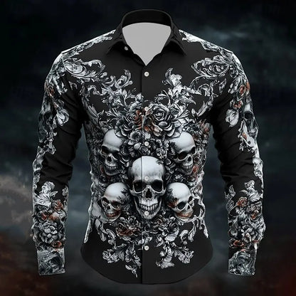 Men's Skeleton Skulls Shirt Button Long Sleeve Costume