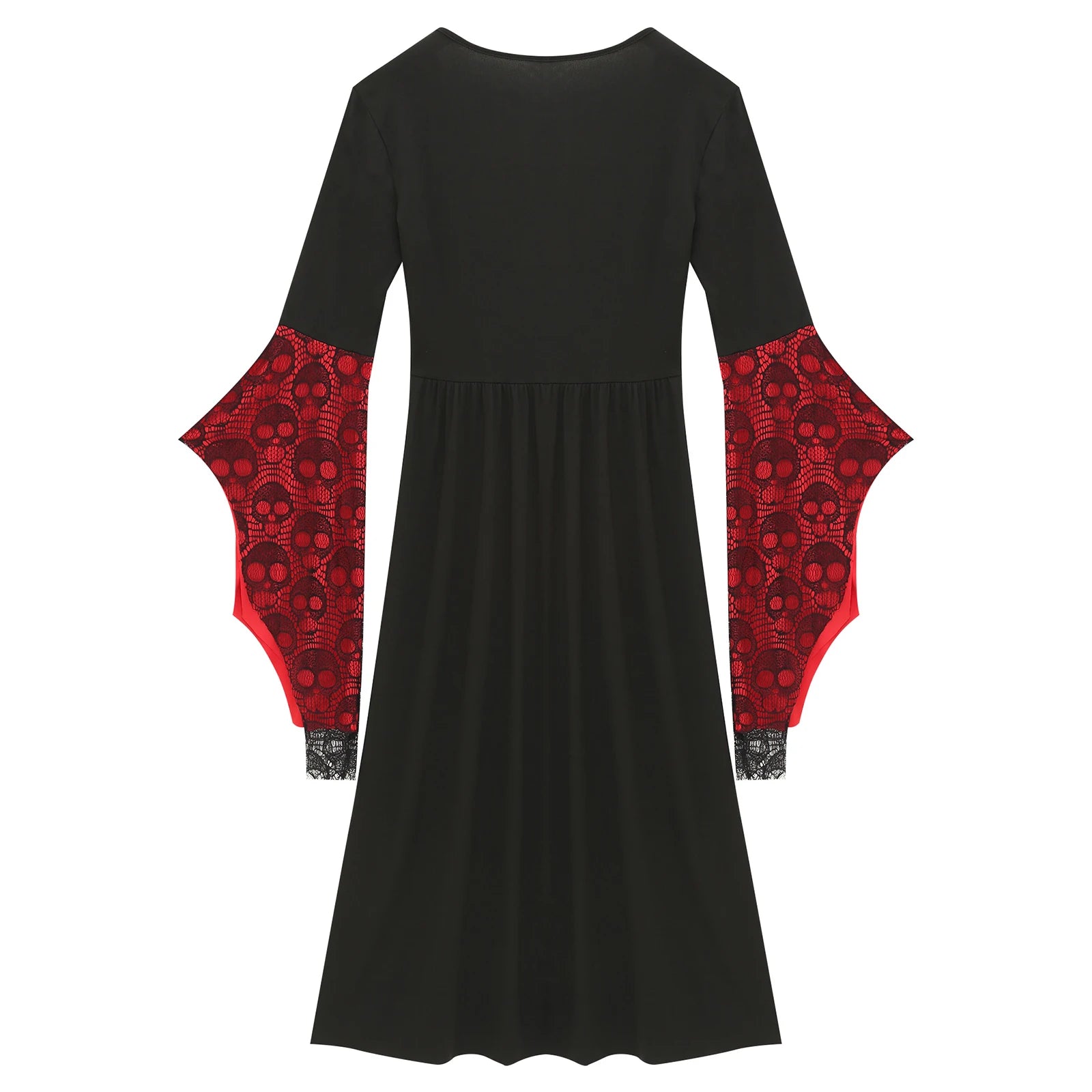 Womens Halloween Medieval Renaissance Cosplay Dress Flare Sleeve Skull Lace High-Low Hem Retro Witch Gothic - product image 5