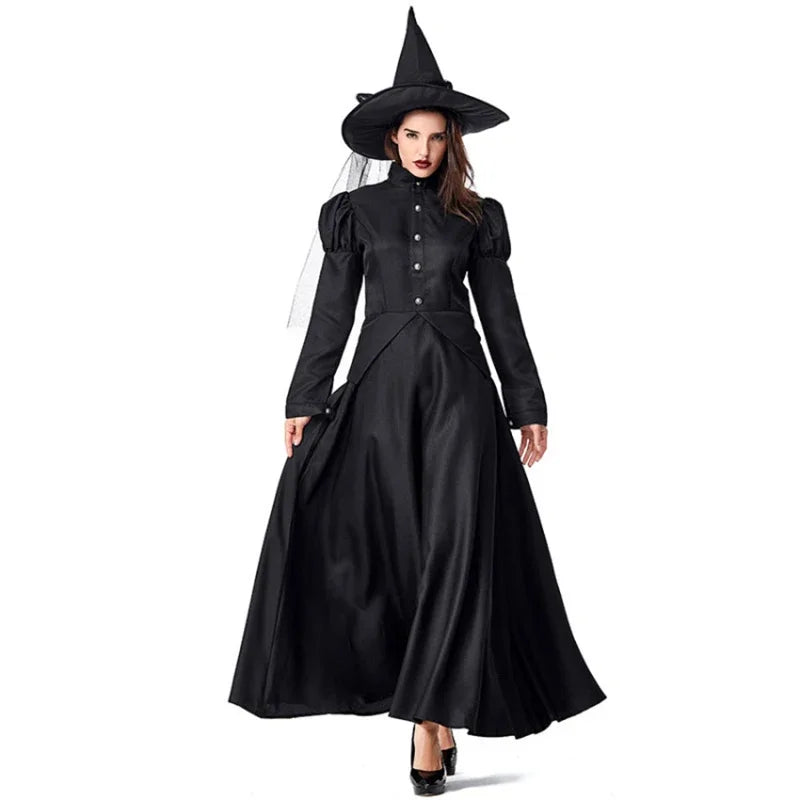 Halloween Wizard Cosplay Costume Kids Adult Halloween Women Deluxe Wicked Witch Costume Black