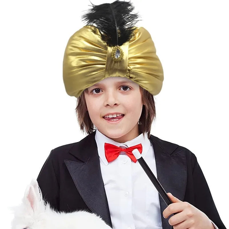 Men's Indian Hat Gold-Stamped Bright Ethnic Gold-Stamped Feather European Prop - alternate view 2