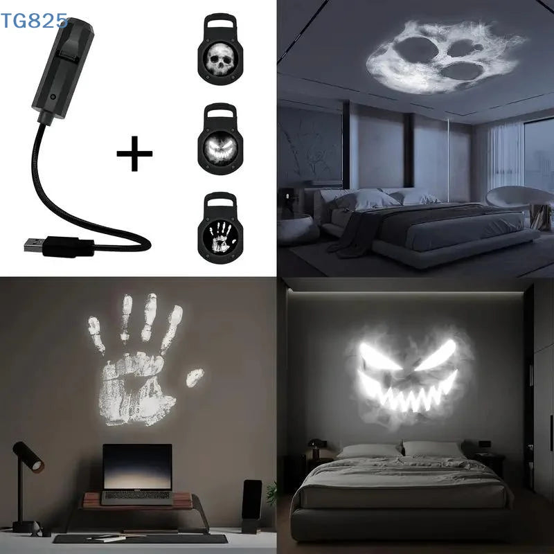 【AN】USB Projector Light Halloween Lamp Christmas Holiday Night Light RotatableScenes Projector For Wall