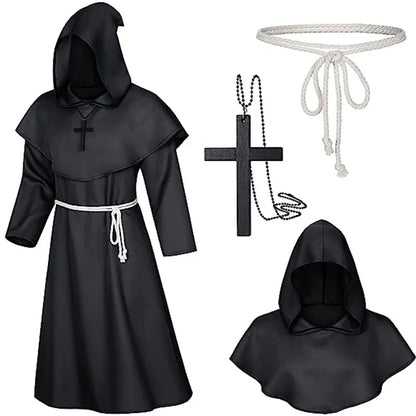 Halloween Wizard Costume Medieval Monk Hooded Robe Costume Mask Hat for Men Steampunk - C3 / Halloween cosplay