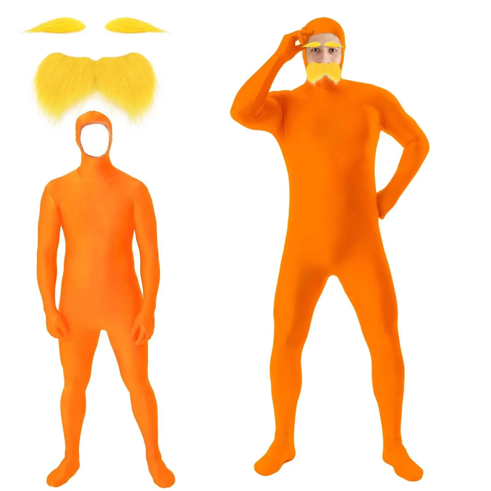 Orange Costume Yellow Mustache and Eyebrows Halloween Costume Orange Jumpsuit for - Orange / 160CM