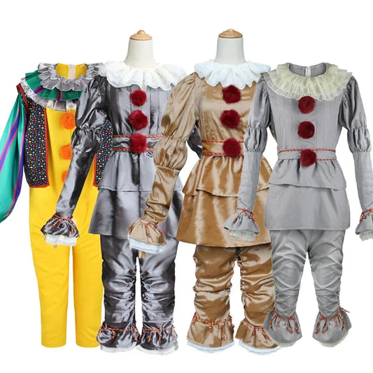 Movie Costume Pennywise Clown Costume Halloween Adult Villain Vintage Set - Yellow / 140cm