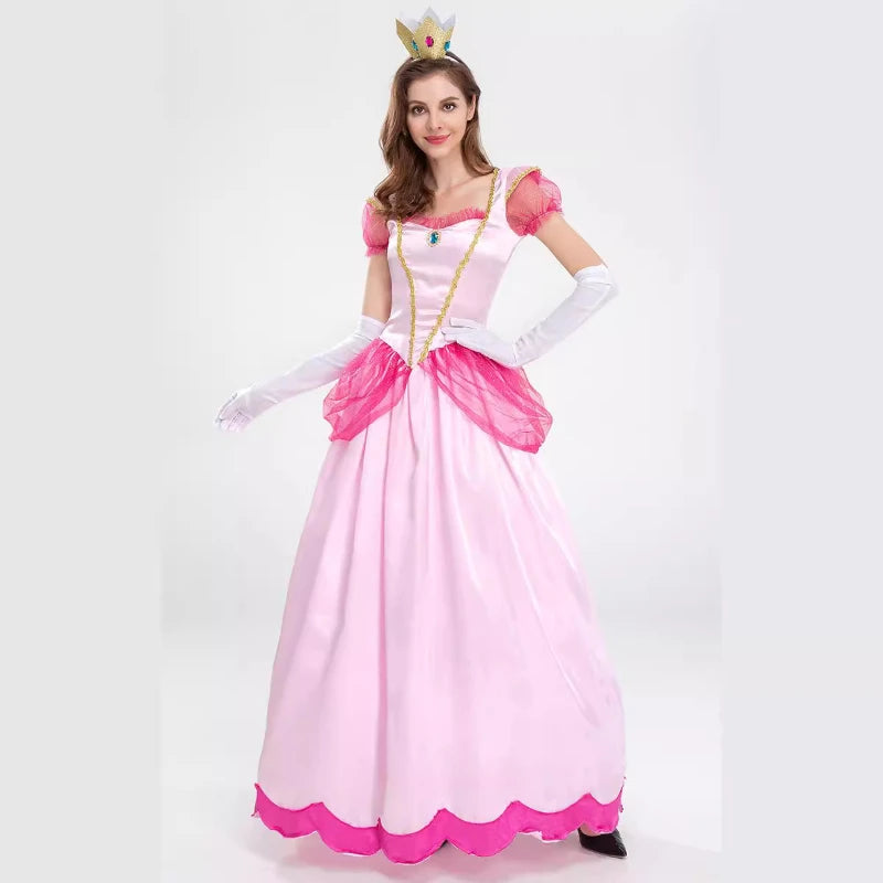 Women's Princess Peach-Inspired Costume – Pink Royal Dress, 3-Piece Set