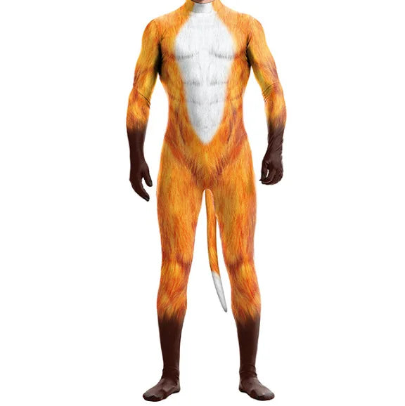 Pet Men Animal with Tail Full Cover Elastic Zentai Jumpsuit Dog Puppy Costume - alternate view 7