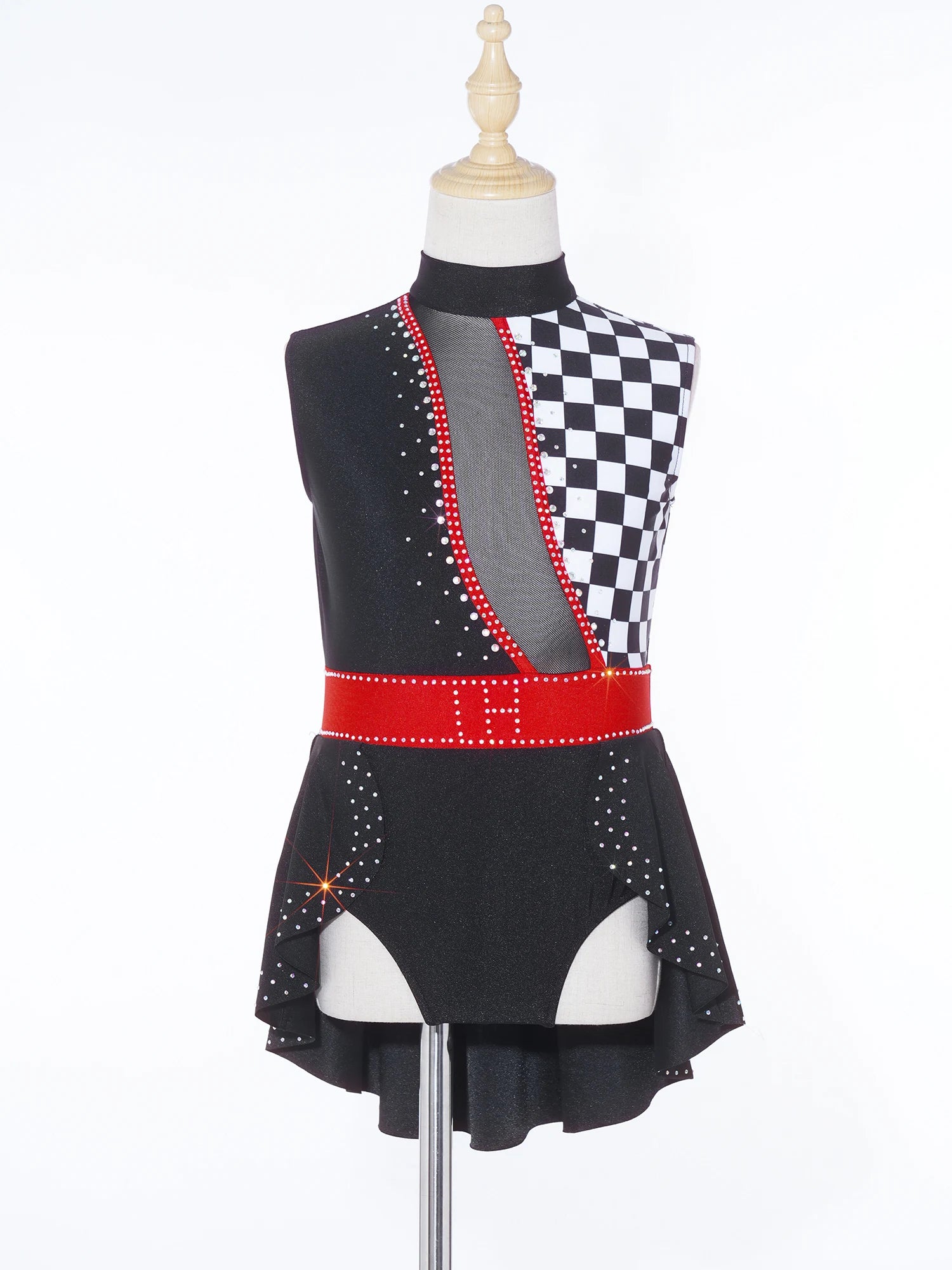 Kids Girl Circus Clown Sleeveless Dance Leotard Ringmaster Magician Jumpsuit Halloween - Red B / 14