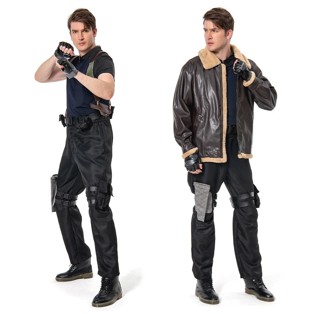Fantasia Agent Leon Cosplay Outfits Men Disfraz Biohazard Game Hazard Bio Costume Disguise Male Halloween Carnival Party Clothes